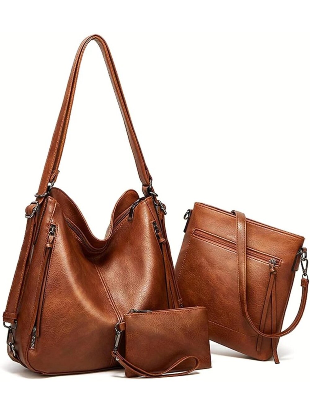 Stylish Convertible Tote & Backpack Set - PU Leather Hobo, Crossbody & Satchel